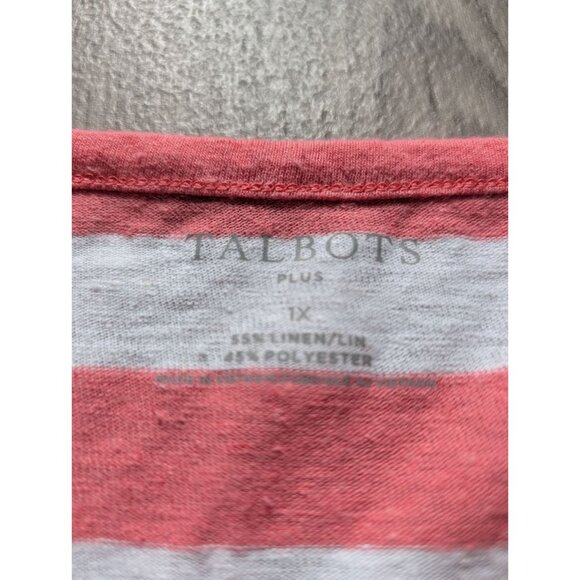 Talbots Plus 1X Coral & White Striped V-Neck Sleeveless Linen Top - Picture 5 of 7